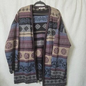 NorthStyle Peruvian Alpaca Blend Floral Filigree Aztec‎ Open Front Cardigan L